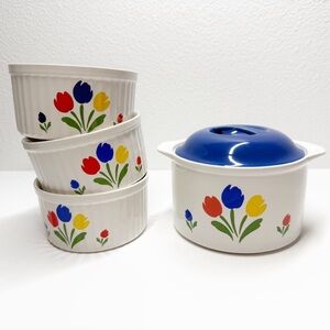 Vintage 80s Tulip Tyme Mini Casserole Dish & Ramekins